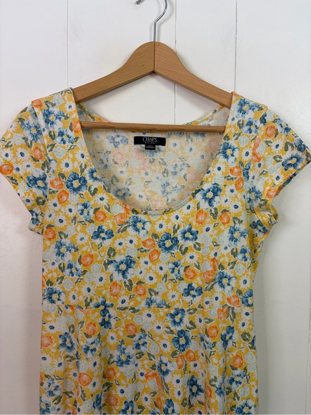 Chaps Floral Maxi Dress Women’s Medium Petite Cottagecore Prairie Summer Yellow - Picture 4 of 10